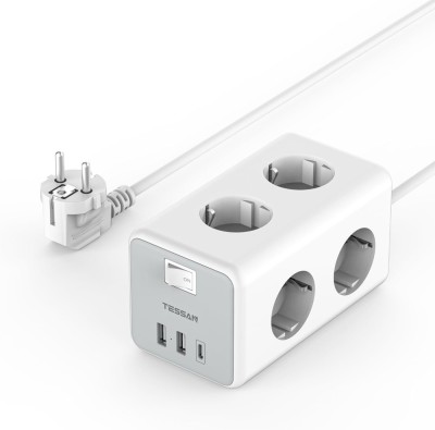 Prelungitor tip cub Tessan TS-306-C, 6 prize, 2 USB, 1 USB-C, 3A, cablu 2m foto