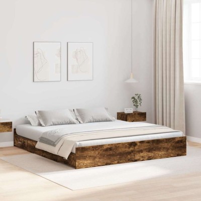 vidaXL Cadru de pat cu depozitare cu sertar Stejar afumat 180 x 200 cm foto