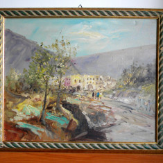Orasul vazut de sus - pictura originala ulei pe panza, sasiu inramat 57 x 48 cm