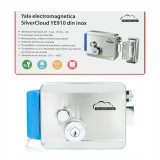 Yala electromagnetica SilverCloud YE910, 12V, din inox, cu butuc dublu si buton, Fail Secure NO, compatibila cu sisteme de contr