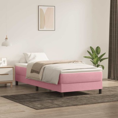 vidaXL Pat cu arcuri fără saltea roz 80x220 cm catifea 3315854 foto