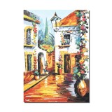 Tablou peisaj citadinpictat manual, Aleea cu felinar, 70x50cm ulei pe panza, superb