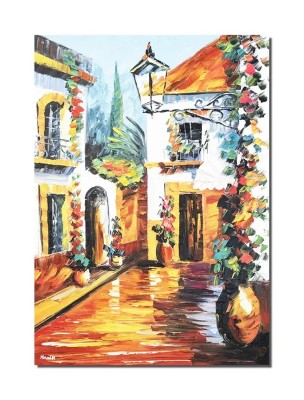 Tablou peisaj citadinpictat manual, Aleea cu felinar, 70x50cm ulei pe panza, superb foto