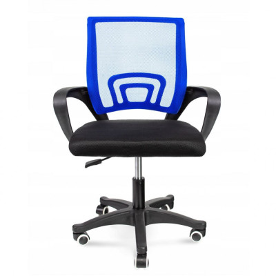 Scaun de birou, rotativ, cu plasa, cotiere, negru si albastru, 63x48x84/94 cm foto