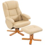 HOMCOM Fotoliu relax cu taburet, fotoliu de relaxare pivotant 360&deg; spătar &icirc;nclinabil suportă 120 kg bej | Aosom Romania