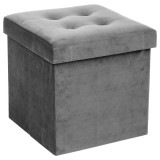 Taburet pliabil Atmosphera Lysandre cu spatiu de depozitare, 38x38x38 cm, gri Household NewTrend