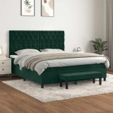 vidaXL Pat box spring cu saltea, verde &icirc;nchis, 160x200 cm, catifea 3138034