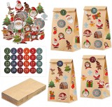 Set de 24 pungi si 124 stickere pentru calendarul de advent Tenwo, hartie/PVC, multicolor, 13 x 8 x 21,5 cm