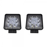 Set 2 Proiectoare Auto LED Patrate 54W, 9 LED/Proiector, 6500K, 10-30V, IP67, Aliaj Aluminiu, Durata 30000h+, 3.5cm