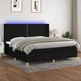 Cumpara ieftin Pat cu arcuri, saltea și LED, negru, 200x200 cm, textil