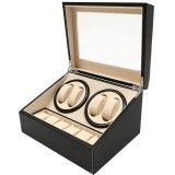 Cumpara ieftin Cutie intors ceasuri iUni, Watch Winder 4 + 6 spatii depozitare, Piele ecologica, Negru-Crem
