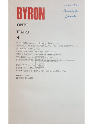 Byron - Opere, vol. 4 - Teatru (editia 1990) foto