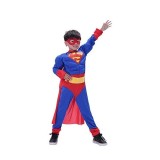 Costum carnaval Superman cu muschi pentru copii, Justice, rosu-albastru, 3-5 ani, 90-110 cm