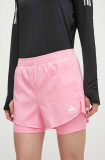 Cumpara ieftin Adidas Performance pantaloni scurți de antrenament culoarea roz, uni, high waist IS3950