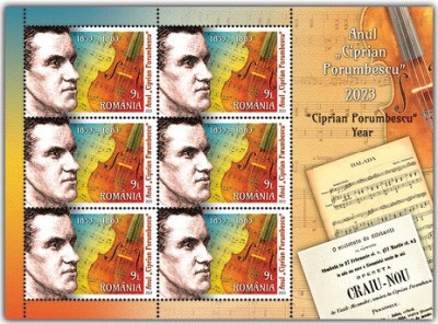 ROMANIA 2023 CIPRIAN PORUMBESCU -Minicoala 6 timbre-manseta ilustr.tip 2 LP.2431 foto