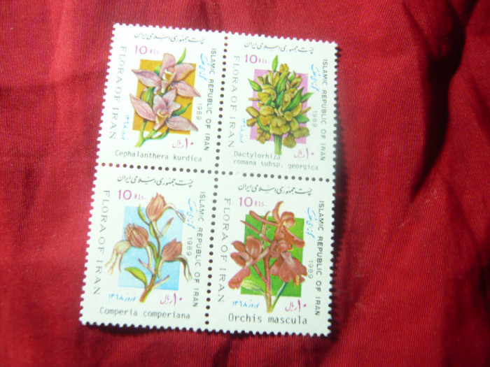 Serie - bloc IRAN 1989 - Flora - Orhidee , 4 valori