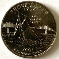 AMERICA QUARTER 1/4 DOLLAR 2001 LITERA D.(„STATUL OCEANULUI - Rhode Island), BU
