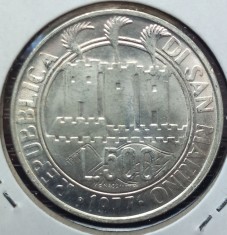 (A383) MONEDA DIN ARGINT SAN MARINO - 500 LIRE 1977, ELIXIRUL MORTII IN CER