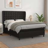 VidaXL Pat box spring cu saltea, negru, 140x190 cm, piele ecologică