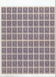 |Romania, LP 154/1943, Mihai I (filigran MM) (uzuale), 1 leu vilolet, coala, MNH, Nestampilat