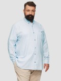 Camasa barbati big sizes, cu maneca lunga si imprimeu in carouri, Regular fit, Albastru deschis, 2XL, 3XL