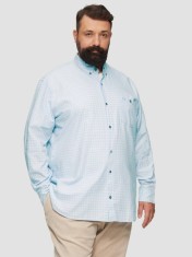 Camasa barbati big sizes, cu maneca lunga si imprimeu in carouri, Regular fit, Albastru deschis, 2XL