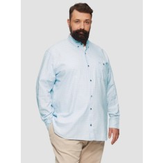 Camasa barbati big sizes, cu maneca lunga si imprimeu in carouri, Regular fit, Albastru deschis, 2XL