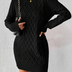 Rochie mini stil pulover, model tricotat, maneci lungi, negru, dama