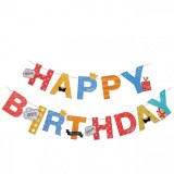 Banner happy birthday 100x200 cm, flippy, rola de ata inclusa, tematica aniversare, multicolor