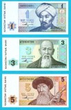 Kazahstan SET 3x (pick 7+8+9) 1+3+5 Tenge 1993 UNC; &Auml;l-Farab&iuml; + S&uuml;yinbay Aronwlı + Qurmanğazı Sağırbayulı