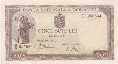 ROMANIA 500 LEI aprilie 1941 aXF foto