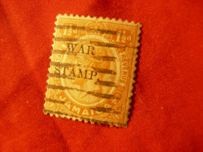 Timbru Jamaica 1916 Rege George V supratipar War Stamp ,val. 1 1/2p stampilat foto