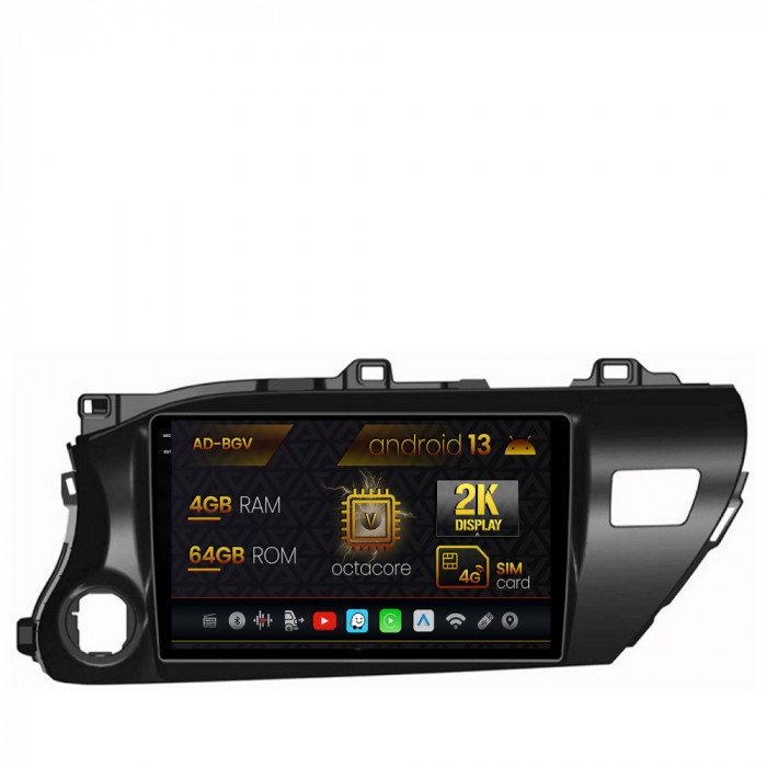 Navigatie Toyota Hilux (2015+), Android 13, V-Octacore 4GB RAM + 64GB ROM, 9.5 Inch - AD-BGV10004+AD-BGRKIT086