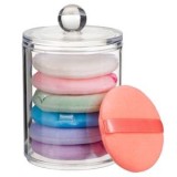 Set 7 Bureți Rotunzi pentru Pudră, Multicolori, cu Banda pentru Degete, Borcan cu Capac, CMCLASS