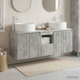 Cumpara ieftin Set dulap baie 3 buc. Gri Beton 129 x 44,5 x 80 cm