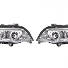 Set faruri Bmw X5 (E53), 01.1999-05.2003, partea Stanga+Dreapta, Tuning, Fata, cu lumina parcare fibra optica; tip bec H1+H1; manual/electric; transp