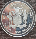 (A736) MONEDA DIN ARGINT JAMAICA - 25 DOLLARS 1878, INCORONAREA, 136.08 GR, RARA, America Centrala si de Sud
