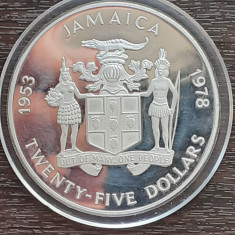 (A736) MONEDA DIN ARGINT JAMAICA - 25 DOLLARS 1878, INCORONAREA, 136.08 GR, RARA