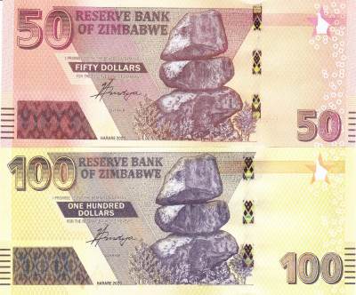 Bancnota Zimbabwe 50 si 100 Dolari 2020 - PNew UNC ( set x2 ) foto