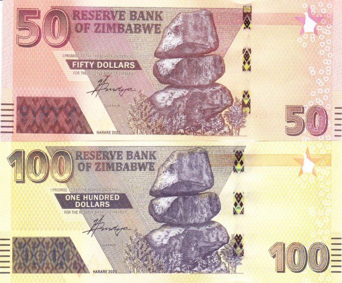 Bancnota Zimbabwe 50 si 100 Dolari 2020 - PNew UNC ( set x2 )