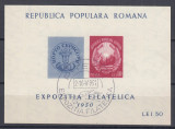 ROMANIA 1950 LP 260 EXPOZITIA FILATELICA COLITA NEDANTELATA STAMPILA SPECIALA, Stampilat