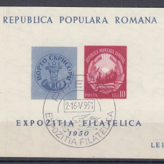 ROMANIA 1950 LP 260 EXPOZITIA FILATELICA COLITA NEDANTELATA STAMPILA SPECIALA