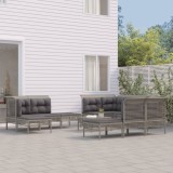 vidaXL Set mobilier de grădină cu perne, 11 piese, gri, poliratan