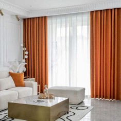 Draperie din catifea cu rejansa transparenta cu ate pentru galerie, Madison, 150x260 cm, densitate 700 g/ml, Portocaliu, 1 buc