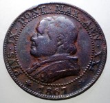 F.479 VATICAN PAPA PIUS IX 1 SOLDO 1867 R, Europa, Cupru (arama)
