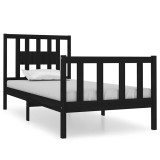 Cumpara ieftin Cadru de pat mic single, negru, 75x190 cm, lemn masiv