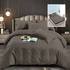 Set lenjerie de pat pentru 2 persoane XXL, Bumbac Damasc Policotton, 6 piese, Cearceaf pat cu elastic, Cearceaf pilota 200x230, Fete de perne 50x70 x