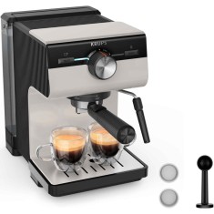 Espressor manual Krups Authentic C40 XP381B10, 15 bari, rezervor apa detasabil 2 L, duza spumare lapte, functie apa fierbinte, oprire automata, gri