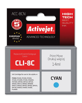 Cartus compatibil cli-8c cyan pentru canon, 14 ml, premium activejet, garantie foto