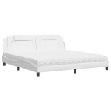 Cumpara ieftin Pat, Viana, cu saltea, alb, 200x200 cm, piele ecologica